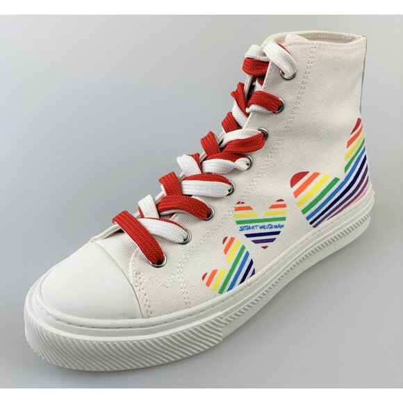 NIB Stuart Weitzman Hightop Shoes In White Size 38.5 - Picture 1 of 12